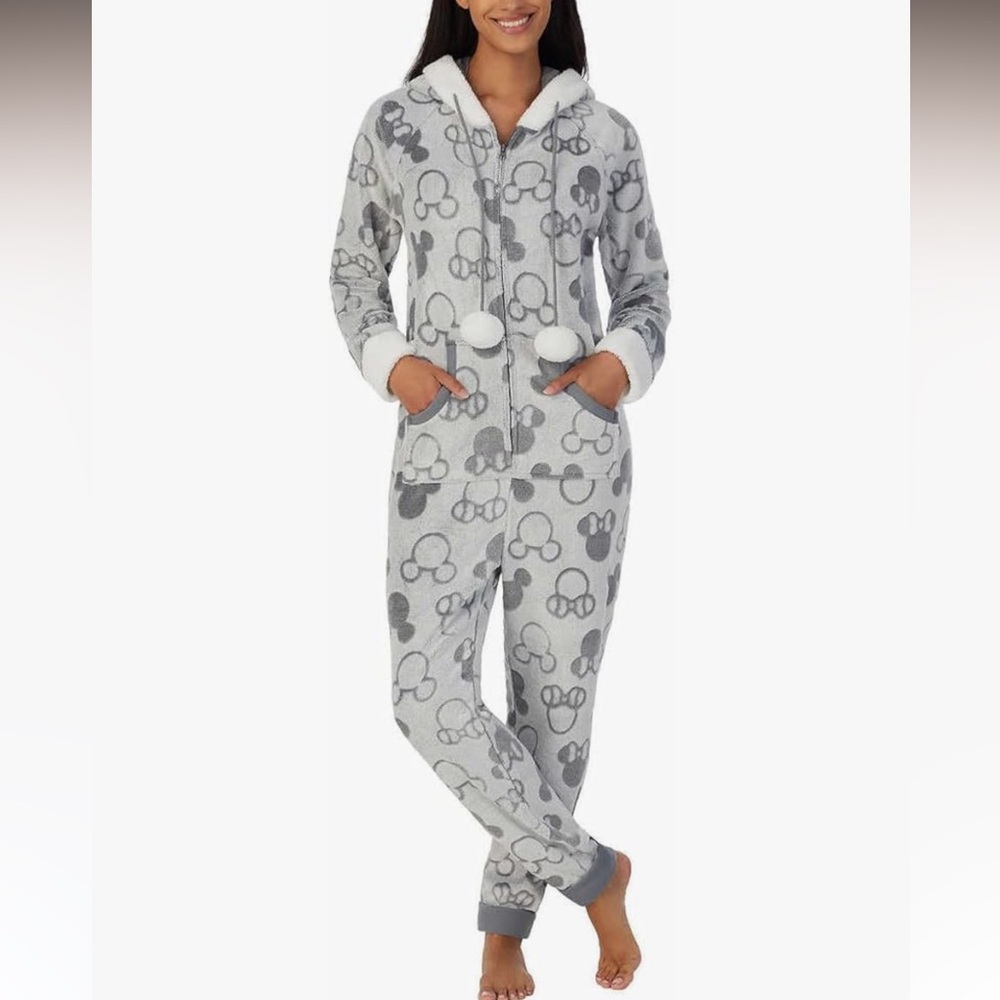 Disney Womens Midweight Onesie One Piece Pajama (Mickey & Minnie)